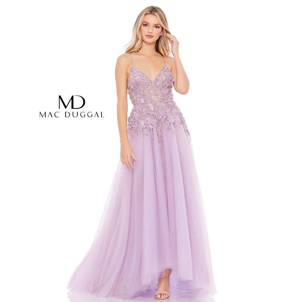 Mac Duggal High Low Spaghetti Strap Prom Gown 11207 Lilac